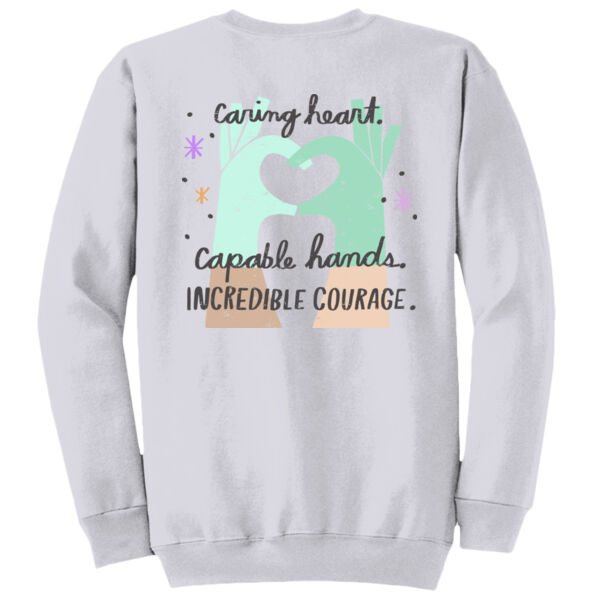 Caring Heart Capable Hands (Left Chest Logo - Full Back Print) on a Port & Company® - Core Fleece Crewneck Sweatshirt Thumbnail
