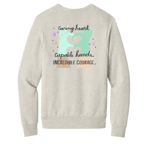 Caring Heart Capable Hands (Left Chest Logo - Full Back Print) on a BELLA+CANVAS® - Unisex Sponge Fleece Classic Crewneck Sweatshirt Thumbnail