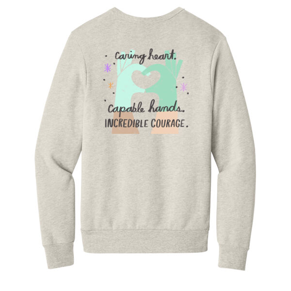 Caring Heart Capable Hands (Left Chest Logo - Full Back Print) on a BELLA+CANVAS® - Unisex Sponge Fleece Classic Crewneck Sweatshirt Thumbnail